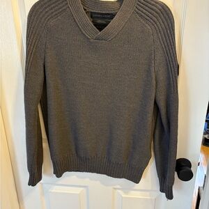 Canada Goose Gray V-Neck Sweater with Ribbed Details